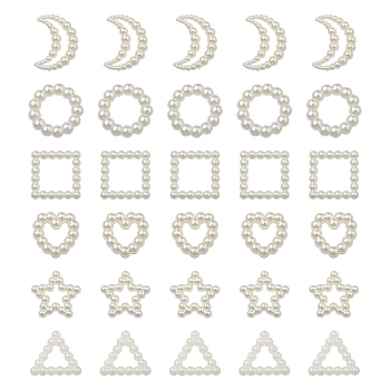 120Pcs 6 Style ABS Plastic Imitation Pearl Linking Rings, Moon & Heart & Star & Triangle & Ring & Square, Creamy White, 10.5~15x11~12x2~3mm, 20pcs/style