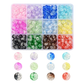 360Pcs 12 Colors Transparent Crackle Acrylic Beads, Round, Mixed Color, 8x7.5mm, Hole: 1.8mm, 30pcs/color