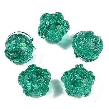 Handmade Gold Foil Lampwork Glass Beads, Flower, Green, 17x19.5x19.5mm, Hole: 2mm