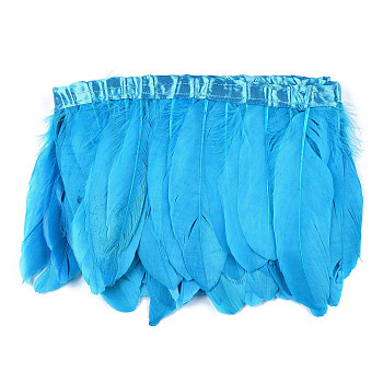 Goose Feather Fringe Trimming, Costume Accessories, Dyed, Deep Sky Blue, 145~195mm, about 2m/bag