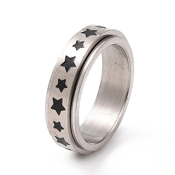 Black Enamel Star Rotating Fidget Band Ring, 201 Stainless Steel Fidget Spinner Ring for Anxiety Stress Relief, Stainless Steel Color, Inner Diameter: 17mm