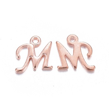 Rose Gold Plated Alloy Letter Pendants, Rack Plating, Cadmium Free & Lead Free, Letter.M, 13x13x2mm, Hole: 1.5mm