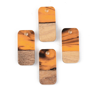 Resin & Walnut Wood Pendants, Rectangle, Orange, 21.5x10x3mm, Hole: 2mm