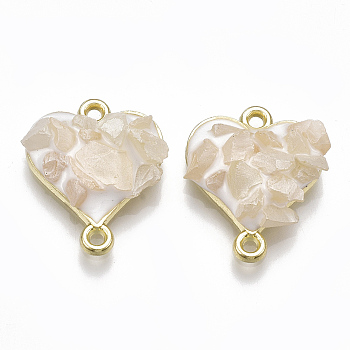 Alloy Links connectors, with Gemstone and Enamel, Heart, Light Gold, Creamy White, 20x16x6mm, Hole: 1.5mm