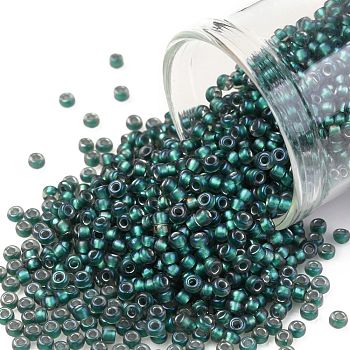 TOHO Round Seed Beads, Japanese Seed Beads, (270F) Matte Teal Lined Crystal, 11/0, 2.2mm, Hole: 0.8mm, about 5555pcs/50g