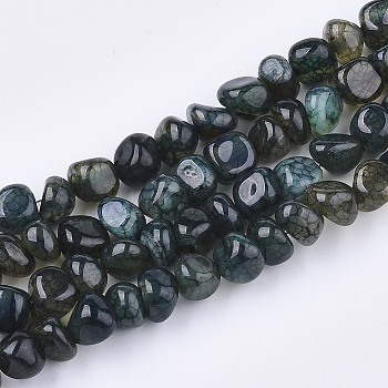 Natural Dragon Veins Agate Beads Strands, Tumbled Stone, Dyed, Chip, Dark Slate Gray, 7~9x6~9x6~10mm, Hole: 1.5mm, about 50pcs/strand, 14.5 inch