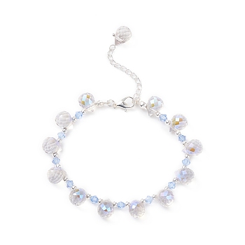 Imitation Austrian Crystal Glass Teardrop Beaded Bracelet, 304 Stainless Steel Jewelry for Women, Cornflower Blue, 7-1/2 inch(19cm)