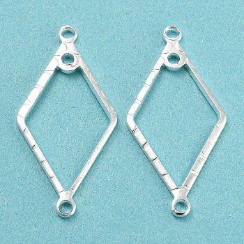 Brass Connector Charms, Cadmium Free & Lead Free, Rhombus Frame Links, Long-Lasting Plated, 925 Sterling Silver Plated, 24.5x12x1mm, Hole: 1.2mm
