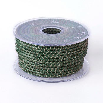Braided Cowhide Cord, Leather Jewelry Cord, Jewelry DIY Making Material, Dark Green, 3mm, about 5.46 yards(5m)/roll