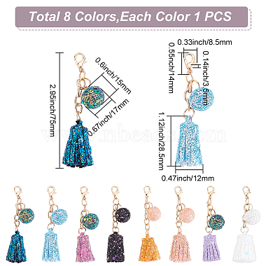 WADORN 8Pcs 8 Colors Laser Style Sequins Cloth Ball Tassel Pendant Decoration(KEYC-WR0001-23)-2
