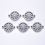 Tarnish Resistant 201 Stainless Steel Links Connectors, Laser Cut, Flat Round with Flower, Stainless Steel Color, 14.5x19.5x1.5mm, Hole: 1.6mm(STAS-S114-20)