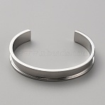 304 Stainless Steel Grooved Cuff Bangles, Stainless Steel Color, Inner Diameter: 2-3/4x2 inch(6.9x5.15cm)(BJEW-WH0019-07P)