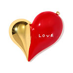 304 Stainless Steel Enamel Big Pendants, Heart Charms, Ion Plating(IP) Hand Polished, Real 18K Gold Plated, Red, 61x49x10mm, Hole: 2mm(STAS-OY003-31G)