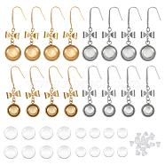8 Pairs 4 Styles Blank Dome Bowknot with Flat Round Dangle Earrings, 304 Stainless Steel Jewelry for Women, Platinum & Golden, 45~46mm, Pin: 0.7mm, 2 Pair/style(EJEW-AB00005)