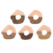 Opaque Resin & Walnut Wood Pendants, Light Salmon, 38x38x3mm, Hole: 2mm(RESI-S389-050A-C02)