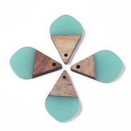 Resin & Walnut Wood Pendants, Teardrop, Medium Turquoise, 28x18x3mm, Hole: 2mm(RESI-S358-23B)