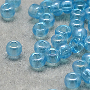 12/0 Grade A Round Glass Seed Beads, Transparent Colours Lustered, Sky Blue, 12/0, 2x1.5mm, Hole: 0.3mm(X-SEED-Q011-F516)