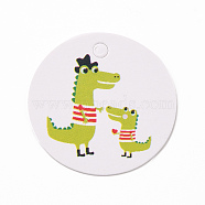 Kraft Paper Gift Tags, Flat Round with Animal Pattern, Crocodile Pattern, 3x0.02cm, Hole: 3mm, about 100pcs/bag(DIY-D056-02A)