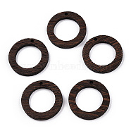 Natural Wenge Wood Pendants, Undyed, Ring Charms, Coconut Brown, 28x3.5mm, Hole: 2mm(WOOD-T023-51A-01)
