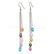 Dyed Natural Pearl Dangle Earrings, 304 Stainless Steel Chains Tassel Earrings for Women, Colorful, 103x10mm(EJEW-JE05466)