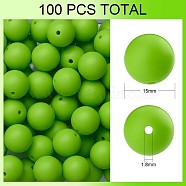100Pcs Silicone Beads Round Rubber Bead 15MM Loose Spacer Beads for DIY Supplies Jewelry Keychain Making, Yellow Green, 15mm(JX442A)