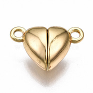Brass Magnetic Clasps with Loops, Nickel Free, Heart, Real 18K Gold Plated, 9.5x15x6mm, Hole: 1.5mm(KK-N233-085-NF)