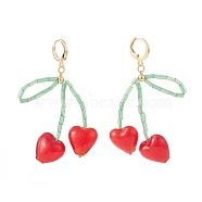 Cherry Dangle Hoop Earrings for Girl Women, Glass Beaded Long Drop Earrings, Golden, Colorful, 68mm, Pin: 0.9mm(X1-EJEW-TA00024)