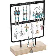 1 Set 2-Tier Rectangle Iron Jewelry Dangle Earring Organizer Holder with Wooden Base, for Earring Storage, Black, Finished Product: 15.2x6x21cm(EDIS-SC0001-08A)