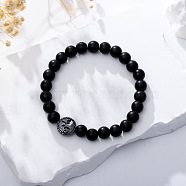 Synthetic Black Stone Stretch Bracelet with Tree of Life(HV5318-2)