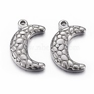 304 Stainless Steel Pendants, Moon, Antique Silver, 23x14.5x4mm, Hole: 1.8mm(X-STAS-P218-07)