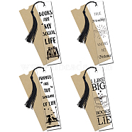 1 Set Acrylic Bookmark Pendants for Teachers' Day, with Paper Bags & Polyester Tassel Decorations, Rectangle, Black, 120x28mm, 4 styles, 1pc/style, 4pcs/set(DIY-GL0004-41)