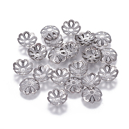 201 Stainless Steel Fancy Bead Caps, Flower, Stainless Steel Color, 10x3mm, Hole: 1.8mm(STAS-L234-003P)