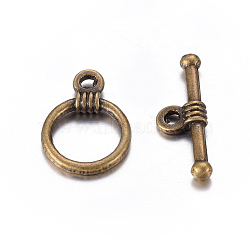 Tibetan Style Zinc Alloy Toggle Clasps, Lead Free, Cadmium Free and Nickel Free, Antique Bronze, Ring: 11mm wide, 16mm long, Bar: 19mm long, hole: 1.5mm(MLF1184Y-NF)