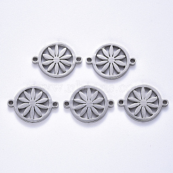 Tarnish Resistant 201 Stainless Steel Links Connectors, Laser Cut, Flat Round with Flower, Stainless Steel Color, 14.5x19.5x1.5mm, Hole: 1.6mm(STAS-S114-20)