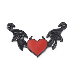 Alloy Emanel Big Pendants, Heart with Wing Charm, Electrophoresis Black, Red, 34x54x3mm, Hole: 1.5mm(FIND-C028-02EB-04)