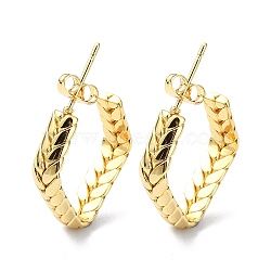 304 Stainless Steel Stud Earrings, Wheat Style, Golden, Rectangle, 22x5mm(STAS-B068-03G-04)