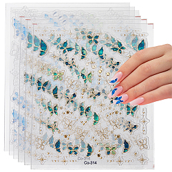 6 Sheets 2 Styles Butterfly Pattern PET Plastic Nail Art Stickers, Self Adhesive, for Nail Tips Decals Decorations, Mixed Color, 9.5x8x0.03cm, Sticker: 2.5~17.5x2.5~16.5mm, 3 sheets/style(DIY-HS0002-06)