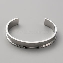304 Stainless Steel Grooved Cuff Bangles, Stainless Steel Color, Inner Diameter: 2-3/4x2 inch(6.9x5.15cm)(BJEW-WH0019-07P)