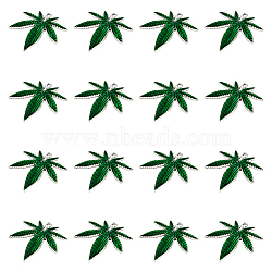 16Pcs Alloy Enamel Pendants, Pot Leaf/Hemp Leaf Shape, Green, Antique Silver, 39x33.5x2.5mm, Hole: 1.8mm(FIND-FH0007-50)