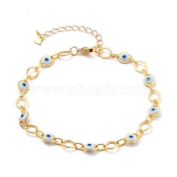 Brass Horse Eye Link Chains Anklets, with Evil Eye Plastic Beads and 304 Stainless Steel Lobster Claw Clasps, Golden, 9 inch(22.8cm)(AJEW-AN00326)