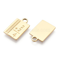 304 Stainless Steel Pendants, Manual Polishing, Ruler Charm, Real 14K Gold Plated, 17x10.5x1mm, Hole: 2mm(STAS-T064-34G)