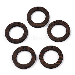 Natural Wenge Wood Pendants, Undyed, Ring Charms, Coconut Brown, 28x3.5mm, Hole: 2mm(WOOD-T023-51A-01)