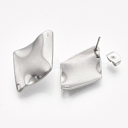 304 Stainless Steel Stud Earring Findings, with Ear Nuts/Earring Backs, Rhombus, Stainless Steel Color, 28x18mm, Hole: 1.8mm, Side Length: 16.5mm, Pin: 0.7mm(X-STAS-S079-56B)