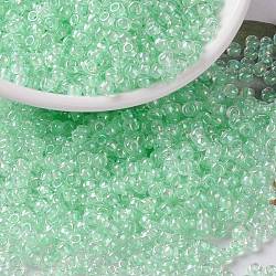 MIYUKI Round Rocailles Beads, Japanese Seed Beads, 8/0, (RR271) Light Mint Green Lined Crystal AB, 3mm, Hole: 1mm, about 422~455pcs/10g(X-SEED-G008-RR0271)