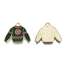 Alloy Enamel Pendants, Cadmium Free & Lead Free, Light Gold, Sweater, Dark Red, 17x20x1mm, Hole: 1.6mm(ENAM-N059-63)