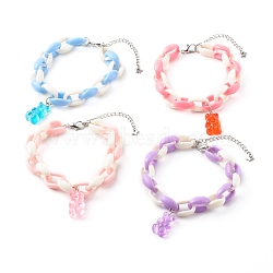 Resin Bear Charm Bracelets, with Acrylic Cable Chains and Alloy Lobster Claw Clasps, Platinum, Mixed Color, Inner Diameter: 2 inch(5cm)(BJEW-JB06281)