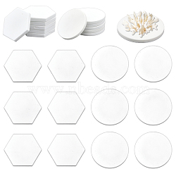 CHGCRAFT 12Pcs 2 Style Porcelain Coralline Coral Frag Bases, Coral Frag Tiles, Flat Round & Hexagon, White, 49~60x43~60x6mm, 6pcs/style(AJEW-CA0003-36)