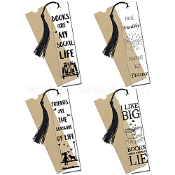 Globleland 1 Set Acrylic Bookmark Pendants for Teachers' Day, with Paper Bags & Polyester Tassel Decorations, Rectangle, Black, 120x28mm, 4 styles, 1pc/style, 4pcs/set(DIY-GL0004-41)