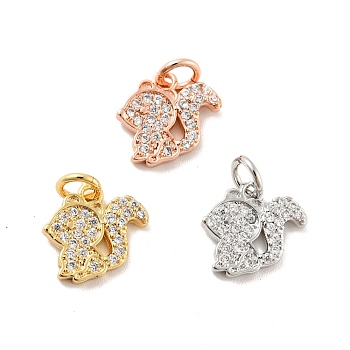 Squirrel Brass Micro Pave Clear Cubic Zirconia Charms, with Jump Ring, Cadmium Free & Lead Free, Mixed Color, 11x12x2mm, Hole: 3mm