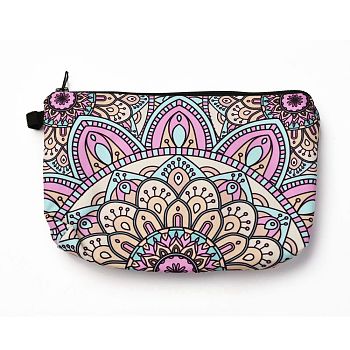 Polyester Tarp Zip Cosmetic Pouches, Rectangle with Flower Pattern, Camel, 14.4x21.7x2.1cm